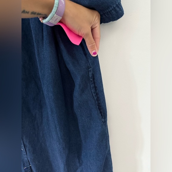 VTG La Cera Denim Floral Dress With Pockets Blue Midi Dress Button Down 1X XL - Picture 5 of 8